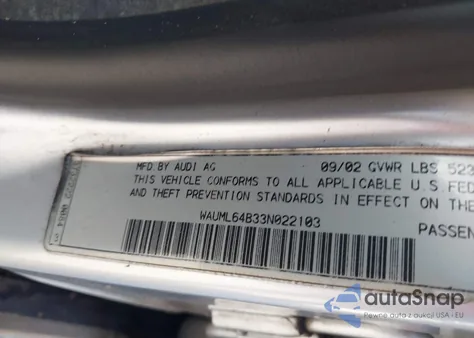 2003 Audi A6 4.2 z USA, uszkodzony, nr VIN WAUML64B33N022103